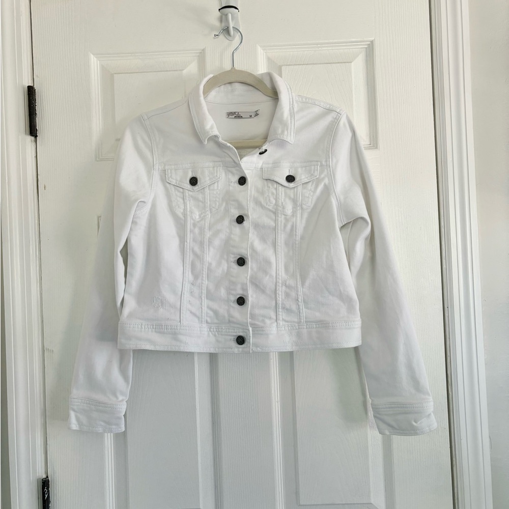 Prana Distressed White Slate Rim Denim Jacket